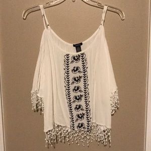 White and black floral top